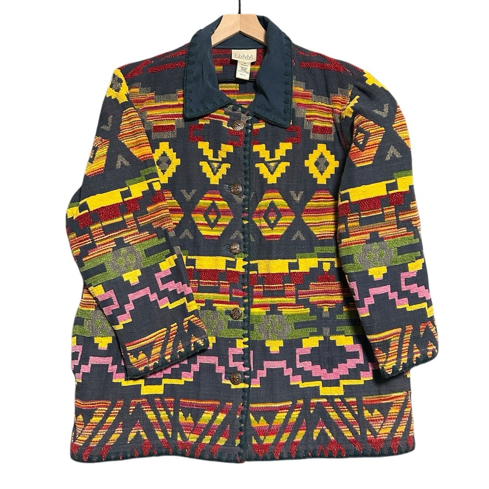 Vintage Cedar Canyon 1XL Southwestern Chore Coat Western‎ Tapestry Jacket Chunky